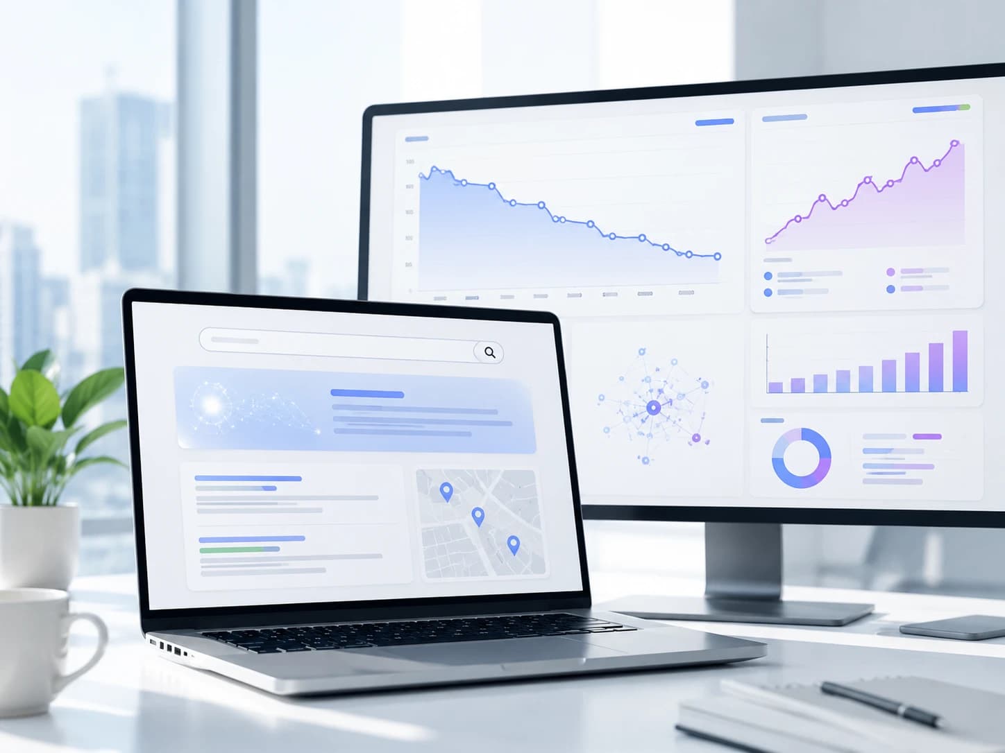 UAE business owner comparing Google organic traffic, AI Overview visibility and SEO enquiry performance